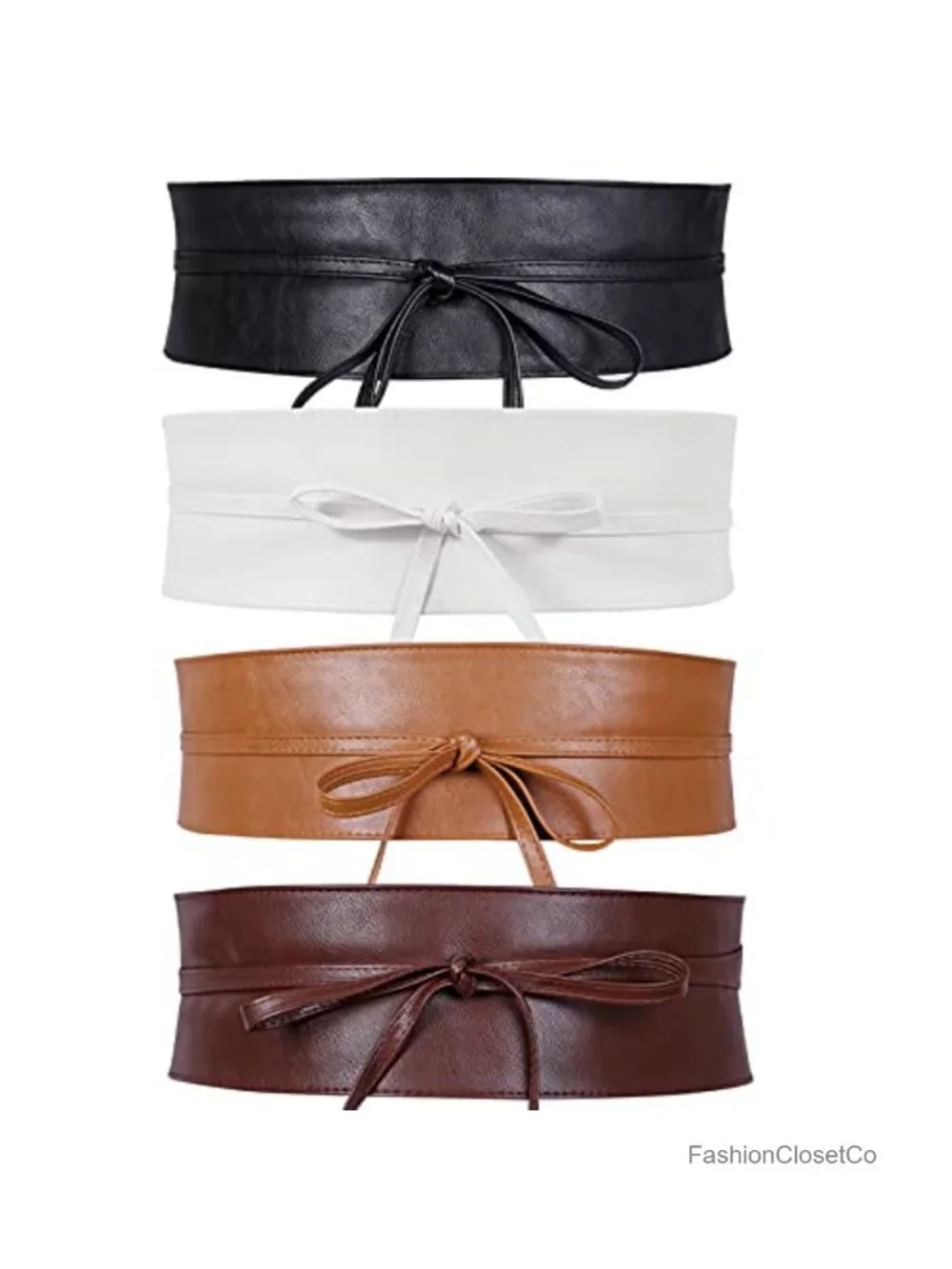 4 Pack PU Leather Obi Belt for Women Self Tie Wide Waistband Corset Belt